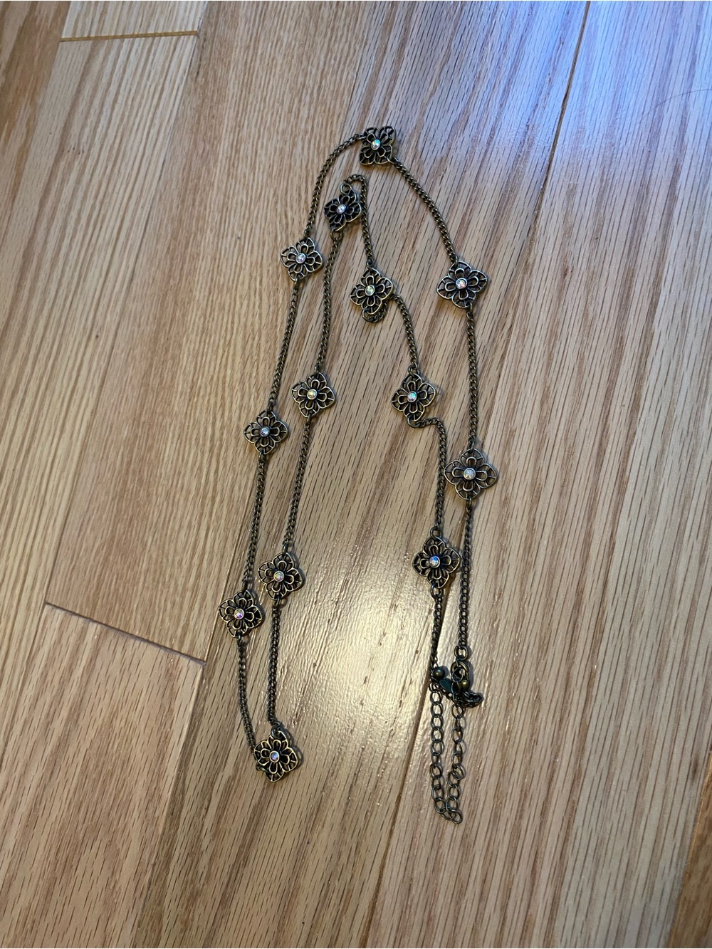 Long Floral Station Necklace in Antique Gold/Bronze by Premier Designs